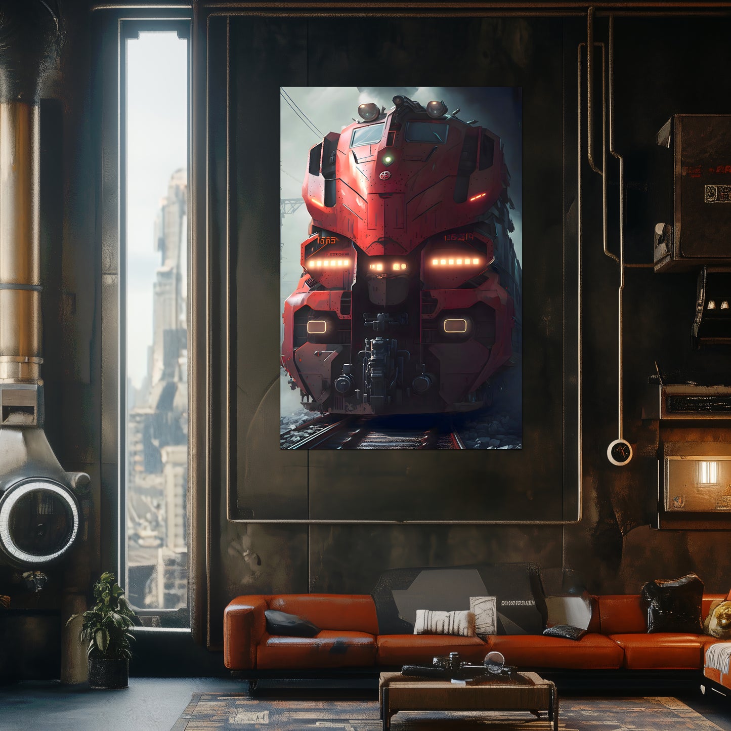 Diesel Train Poster – Crimson Thunderclad | Awe-Inspiring Wall Art for Sci-Fi & Fantasy Train Enthusiasts | Unique and Exclusive Artwork