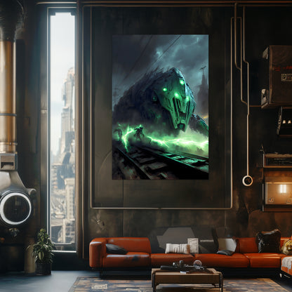 Zombie Train Poster – Darkclad Adjudicator | Awe-Inspiring Wall Art for Sci-Fi & Fantasy Train Enthusiasts | Unique and Exclusive Artwork