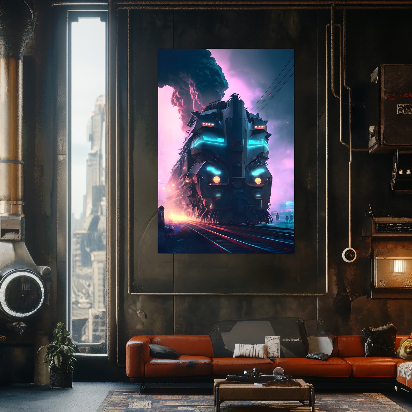 Cyberpunk Train Poster – Neon Hauler | Awe-Inspiring Wall Art for Sci-Fi & Fantasy Train Enthusiasts | Unique and Exclusive Artwork