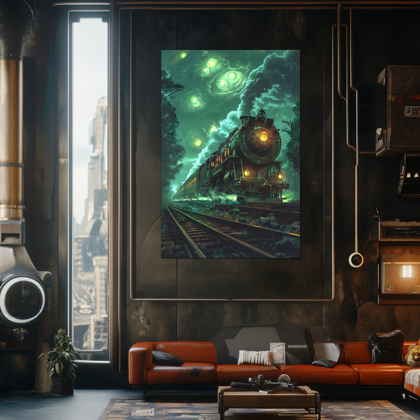 Fantasy Train Poster – The Emerald Phantom | Awe-Inspiring Wall Art for Sci-Fi & Fantasy Train Enthusiasts | Unique and Exclusive Artwork