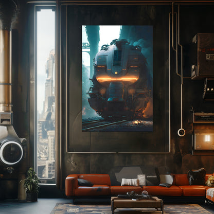 Cyberpunk Train Poster – Dreadpulse  Omnihauler | Awe-Inspiring Wall Art for Sci-Fi & Fantasy Train Enthusiasts | Unique and Exclusive Artwork