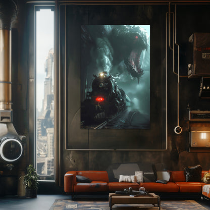 Fantasy Train Poster – Dragonbane Express | Awe-Inspiring Wall Art for Sci-Fi & Fantasy Train Enthusiasts | Unique and Exclusive Artwork