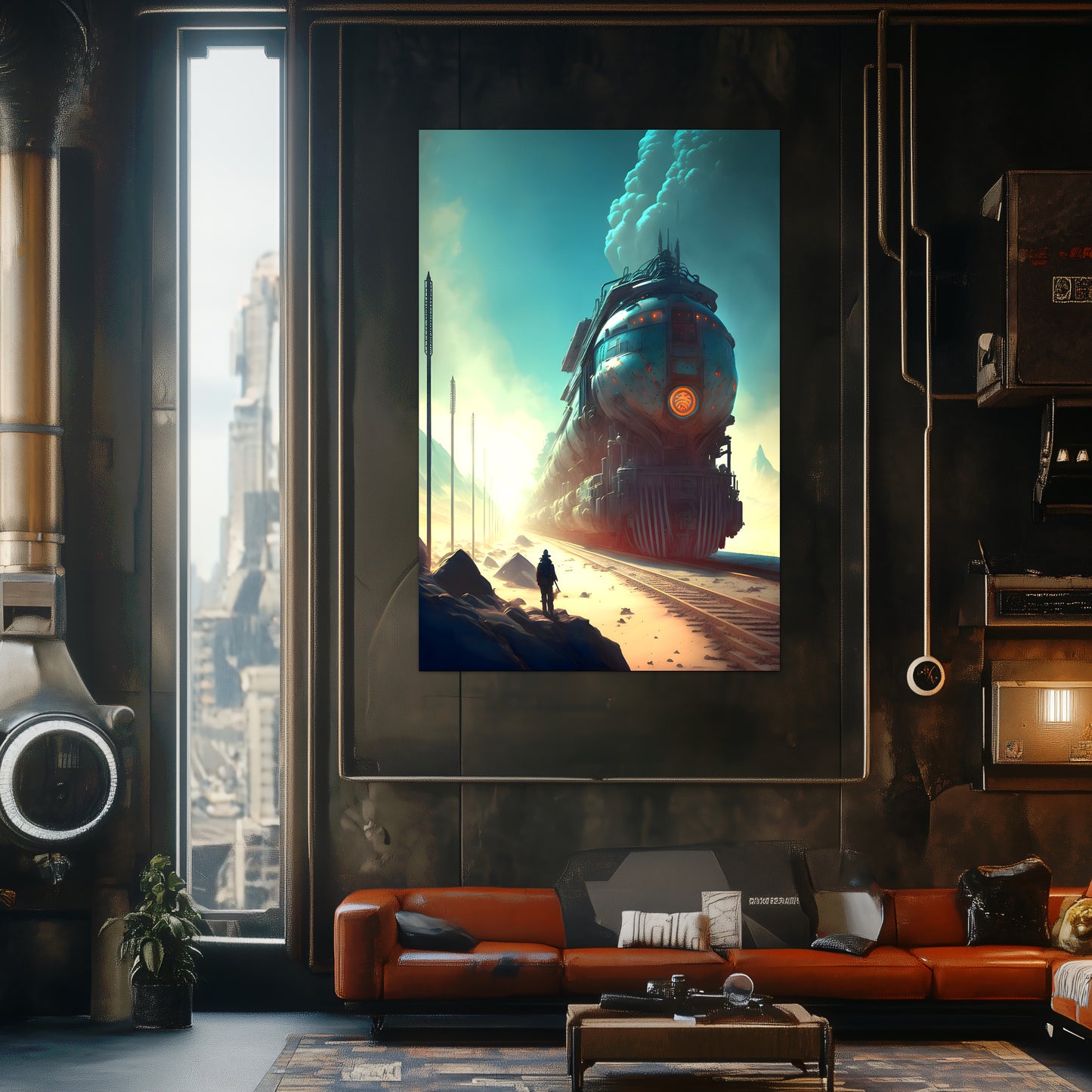 Wasteland Train Poster – Dunestorm Thunderwaker | Awe-Inspiring Wall Art for Sci-Fi & Fantasy Train Enthusiasts | Unique and Exclusive Artwork