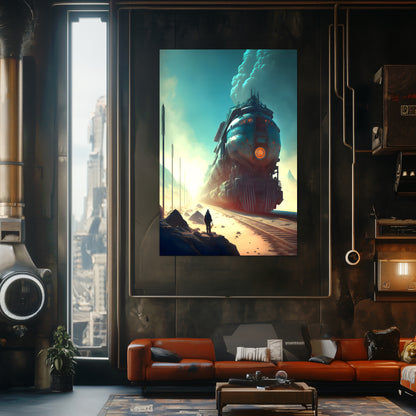 Wasteland Train Poster – Dunestorm Thunderwaker | Awe-Inspiring Wall Art for Sci-Fi & Fantasy Train Enthusiasts | Unique and Exclusive Artwork