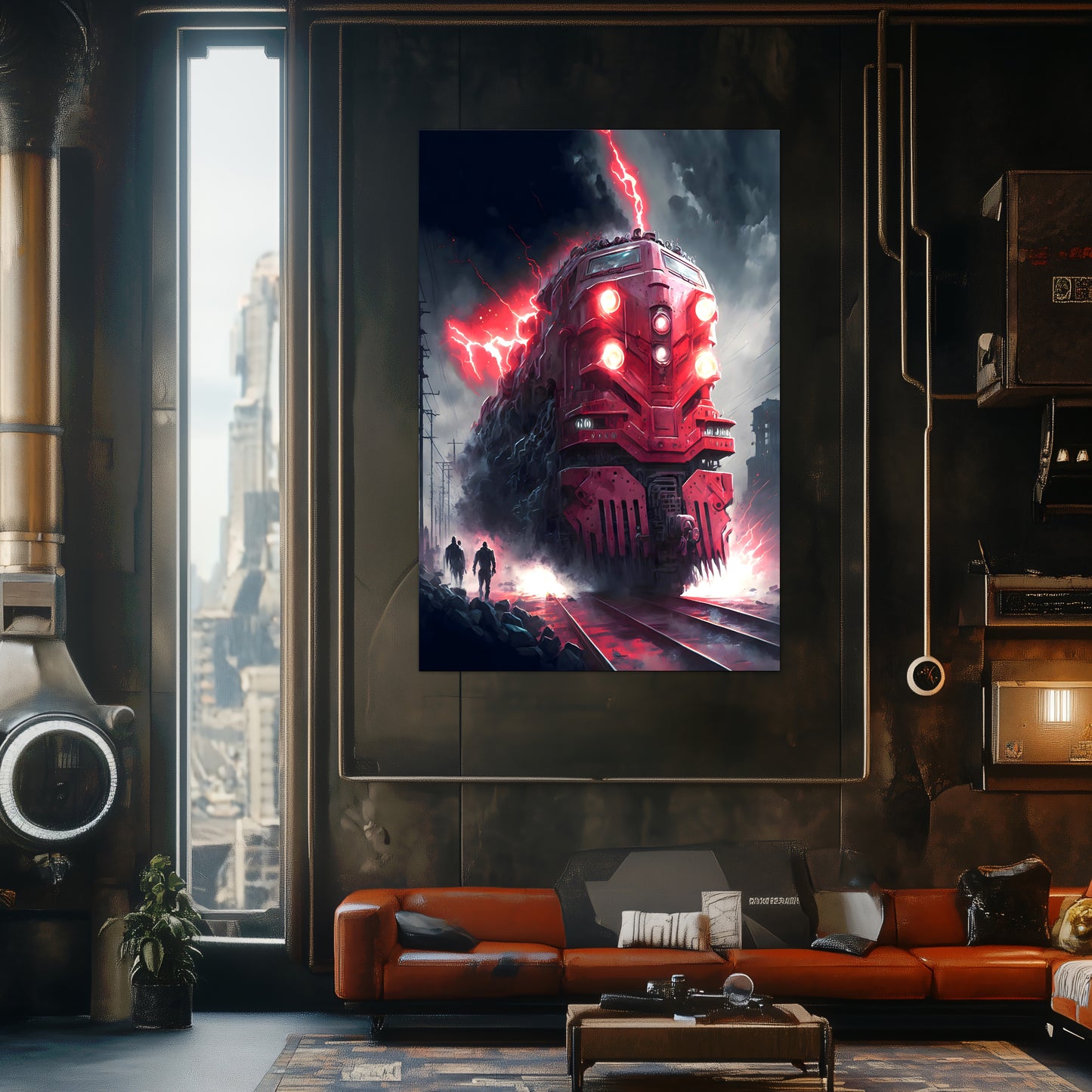 Wasteland Train Poster – Crimson Maelstrom | Awe-Inspiring Wall Art for Sci-Fi & Fantasy Train Enthusiasts | Unique and Exclusive Artwork