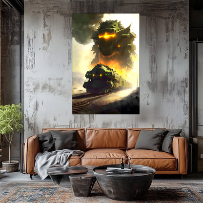Fantasy Train Poster – Viridian Wyrmhauler | Awe-Inspiring Wall Art for Sci-Fi & Fantasy Train Enthusiasts | Unique and Exclusive Artwork