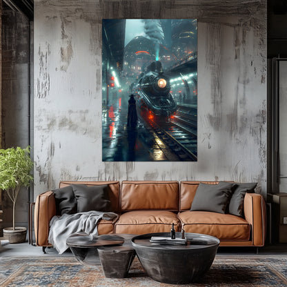 Dystopia Train Poster – Solarwind Express | Awe-Inspiring Wall Art for Sci-Fi & Fantasy Train Enthusiasts | Unique and Exclusive Artwork