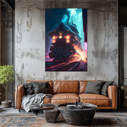 Cyberpunk Train Poster – Chromeshell Nightcrawler | Awe-Inspiring Wall Art for Sci-Fi & Fantasy Train Enthusiasts | Unique and Exclusive Artwork