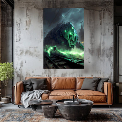 Zombie Train Poster – Darkclad Adjudicator | Awe-Inspiring Wall Art for Sci-Fi & Fantasy Train Enthusiasts | Unique and Exclusive Artwork