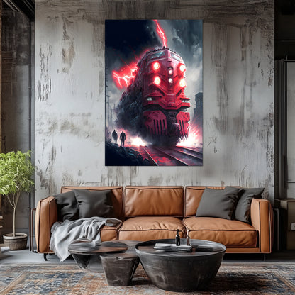 Wasteland Train Poster – Crimson Maelstrom | Awe-Inspiring Wall Art for Sci-Fi & Fantasy Train Enthusiasts | Unique and Exclusive Artwork