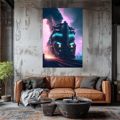 Cyberpunk Train Poster – Neon Hauler | Awe-Inspiring Wall Art for Sci-Fi & Fantasy Train Enthusiasts | Unique and Exclusive Artwork