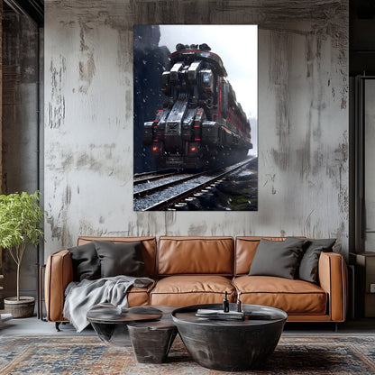 Dystopia Train Poster – Ironridge Bastion | Awe-Inspiring Wall Art for Sci-Fi & Fantasy Train Enthusiasts | Unique and Exclusive Artwork