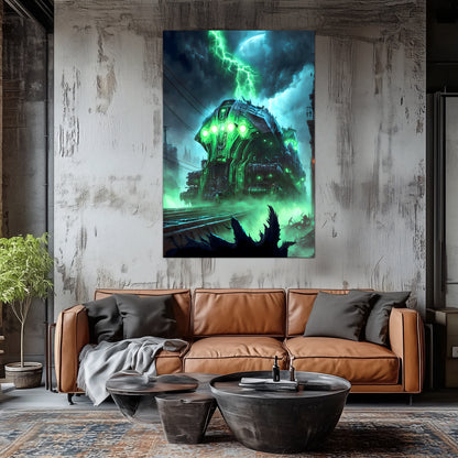 Zombie Train Poster – The Warp Architect | Awe-Inspiring Wall Art for Sci-Fi & Fantasy Train Enthusiasts | Unique and Exclusive Artwork