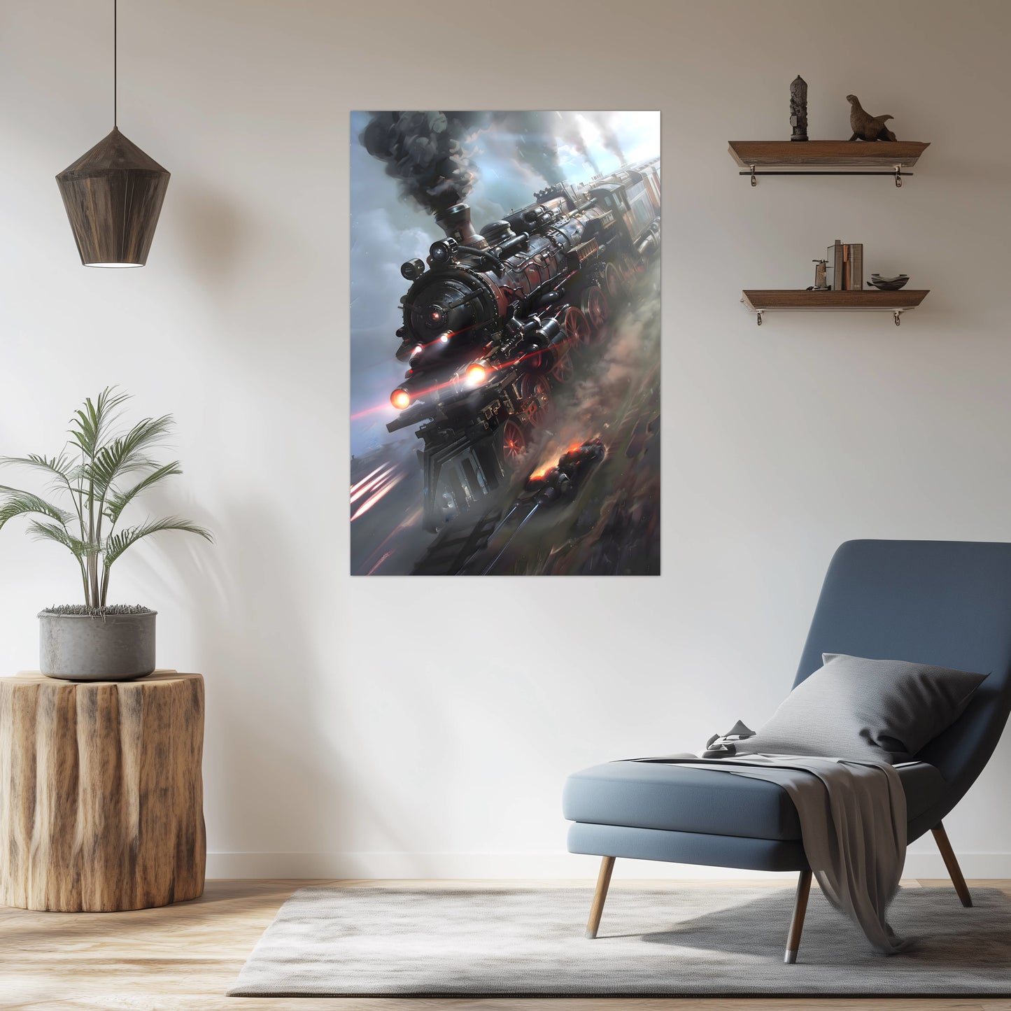 Steampunk Train Poster – Blitzfire Express | Awe-Inspiring Wall Art for Sci-Fi & Fantasy Train Enthusiasts | Unique and Exclusive Artwork