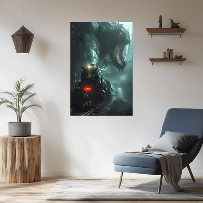 Fantasy Train Poster – Dragonbane Express | Awe-Inspiring Wall Art for Sci-Fi & Fantasy Train Enthusiasts | Unique and Exclusive Artwork