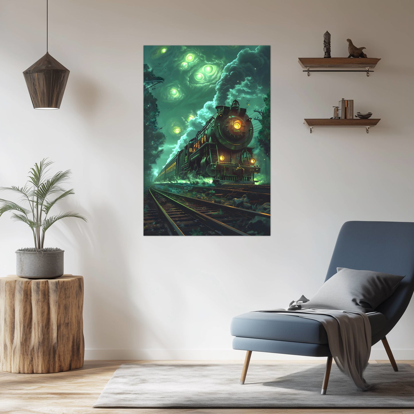 Fantasy Train Poster – The Emerald Phantom | Awe-Inspiring Wall Art for Sci-Fi & Fantasy Train Enthusiasts | Unique and Exclusive Artwork