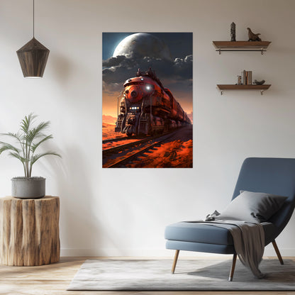 Wasteland Train Poster – Iron Wanderer | Awe-Inspiring Wall Art for Sci-Fi & Fantasy Train Enthusiasts | Unique and Exclusive Artwork