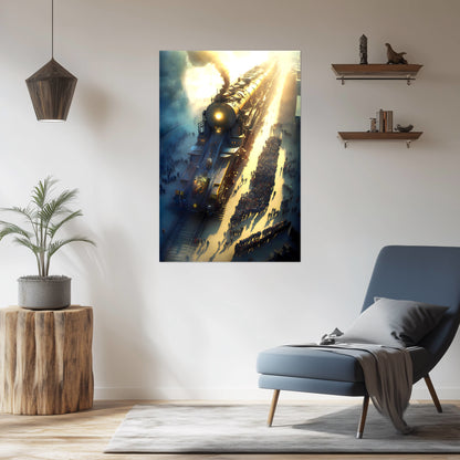Steampunk Train Poster – Behemoth Boy | Awe-Inspiring Wall Art for Sci-Fi & Fantasy Train Enthusiasts | Unique and Exclusive Artwork