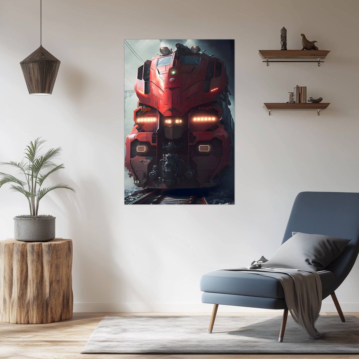 Diesel Train Poster – Crimson Thunderclad | Awe-Inspiring Wall Art for Sci-Fi & Fantasy Train Enthusiasts | Unique and Exclusive Artwork