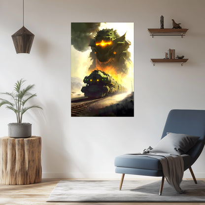 Fantasy Train Poster – Viridian Wyrmhauler | Awe-Inspiring Wall Art for Sci-Fi & Fantasy Train Enthusiasts | Unique and Exclusive Artwork
