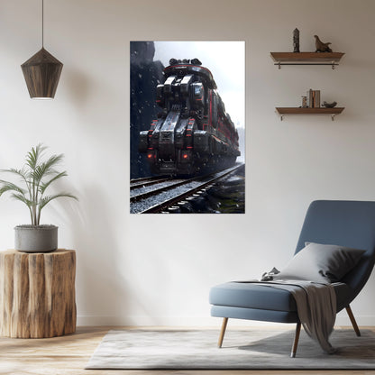 Dystopia Train Poster – Ironridge Bastion | Awe-Inspiring Wall Art for Sci-Fi & Fantasy Train Enthusiasts | Unique and Exclusive Artwork