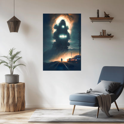 Post-Apocalyptic Train Poster – The Unyielding Monolith | Awe-Inspiring Wall Art for Sci-Fi & Fantasy Train Enthusiasts | Unique and Exclusive Artwork