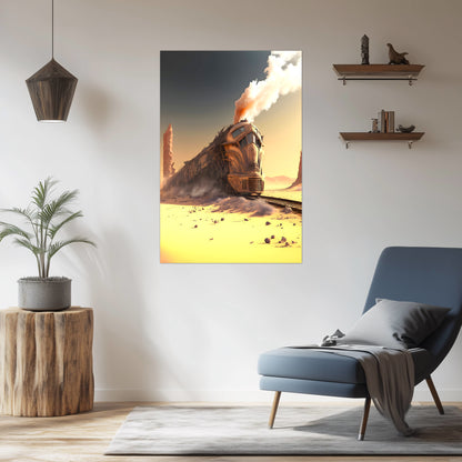 Wasteland Train Poster – The Sandpiercer | Awe-Inspiring Wall Art for Sci-Fi & Fantasy Train Enthusiasts | Unique and Exclusive Artwork