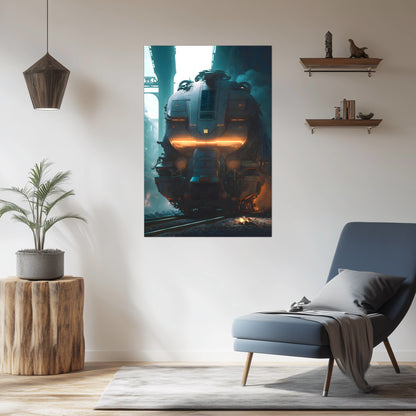 Cyberpunk Train Poster – Dreadpulse  Omnihauler | Awe-Inspiring Wall Art for Sci-Fi & Fantasy Train Enthusiasts | Unique and Exclusive Artwork