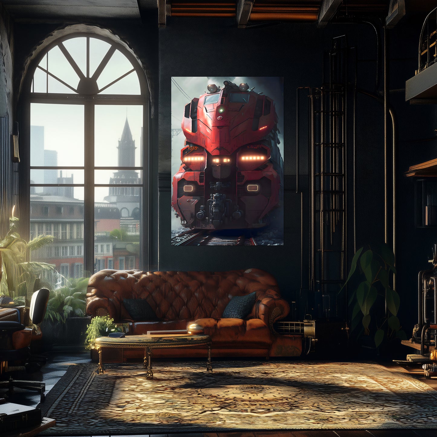 Diesel Train Poster – Crimson Thunderclad | Awe-Inspiring Wall Art for Sci-Fi & Fantasy Train Enthusiasts | Unique and Exclusive Artwork