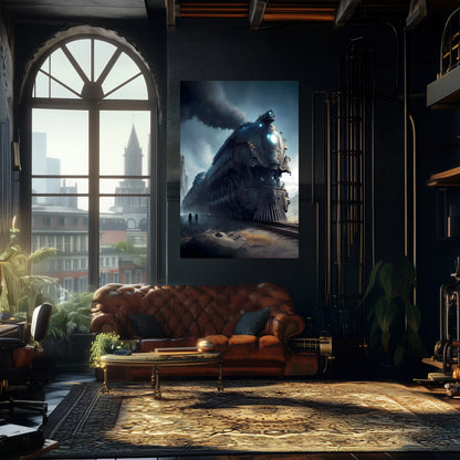 Dystopia Train Poster – Titanforge Paladin | Awe-Inspiring Wall Art for Sci-Fi & Fantasy Train Enthusiasts | Unique and Exclusive Artwork