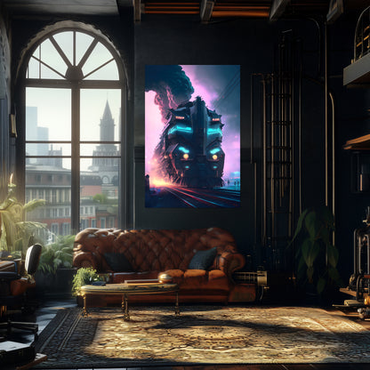 Cyberpunk Train Poster – Neon Hauler | Awe-Inspiring Wall Art for Sci-Fi & Fantasy Train Enthusiasts | Unique and Exclusive Artwork