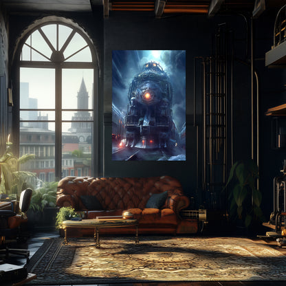 Post-Apocalyptic Train Poster – Winterborn Thunderheart | Awe-Inspiring Wall Art for Sci-Fi & Fantasy Train Enthusiasts | Unique and Exclusive Artwork