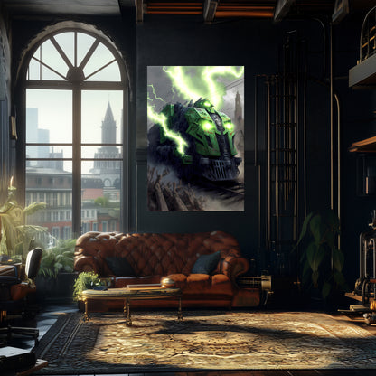 Zombie Train Poster – Shadowbane Revenant | Awe-Inspiring Wall Art for Sci-Fi & Fantasy Train Enthusiasts | Unique and Exclusive Artwork