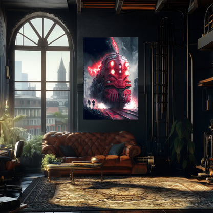 Wasteland Train Poster – Crimson Maelstrom | Awe-Inspiring Wall Art for Sci-Fi & Fantasy Train Enthusiasts | Unique and Exclusive Artwork