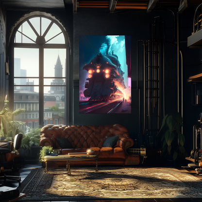 Cyberpunk Train Poster – Chromeshell Nightcrawler | Awe-Inspiring Wall Art for Sci-Fi & Fantasy Train Enthusiasts | Unique and Exclusive Artwork