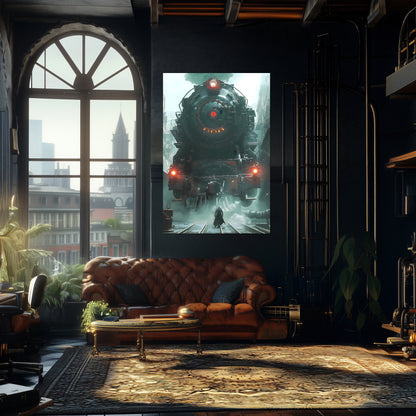 Dystopia Train Poster – Iron Predator | Awe-Inspiring Wall Art for Sci-Fi & Fantasy Train Enthusiasts | Unique and Exclusive Artwork