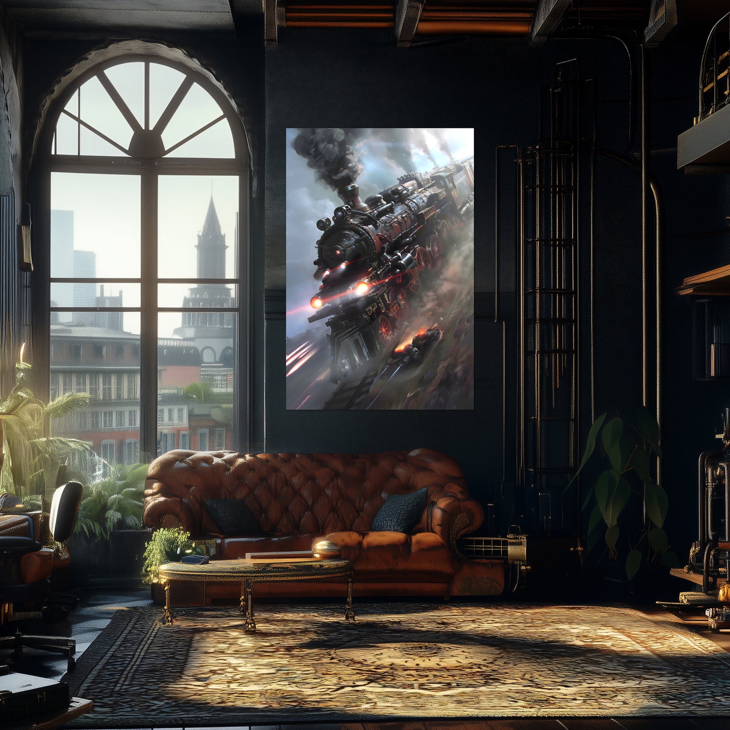 Steampunk Train Poster – Blitzfire Express | Awe-Inspiring Wall Art for Sci-Fi & Fantasy Train Enthusiasts | Unique and Exclusive Artwork