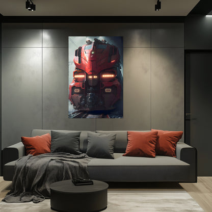 Diesel Train Poster – Crimson Thunderclad | Awe-Inspiring Wall Art for Sci-Fi & Fantasy Train Enthusiasts | Unique and Exclusive Artwork