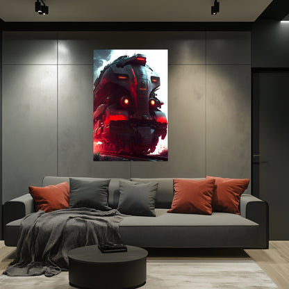 Dystopia Train Poster – Redstorm Vanguard | Awe-Inspiring Wall Art for Sci-Fi & Fantasy Train Enthusiasts | Unique and Exclusive Artwork