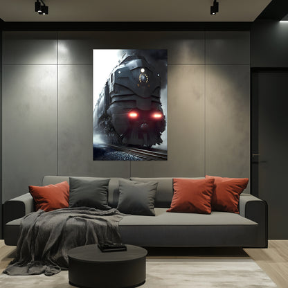 Dystopia Train Poster – Grimbringer Thunderclad | Awe-Inspiring Wall Art for Sci-Fi & Fantasy Train Enthusiasts | Unique and Exclusive Artwork