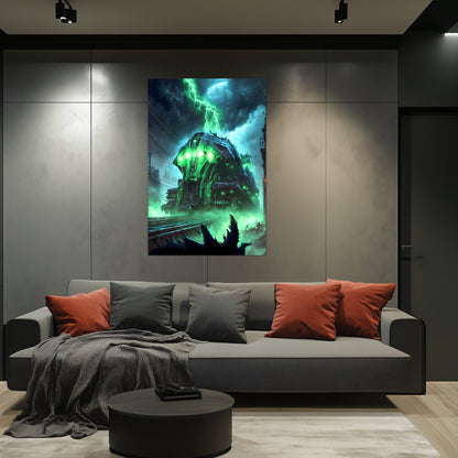 Zombie Train Poster – The Warp Architect | Awe-Inspiring Wall Art for Sci-Fi & Fantasy Train Enthusiasts | Unique and Exclusive Artwork