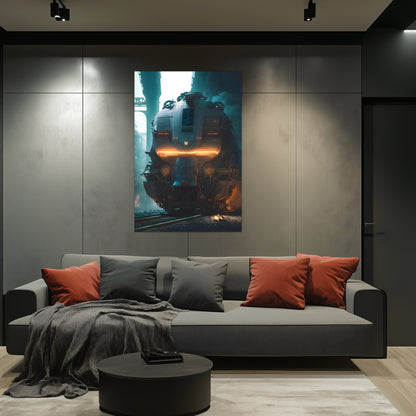 Cyberpunk Train Poster – Dreadpulse  Omnihauler | Awe-Inspiring Wall Art for Sci-Fi & Fantasy Train Enthusiasts | Unique and Exclusive Artwork