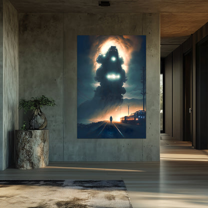 Post-Apocalyptic Train Poster – The Unyielding Monolith | Awe-Inspiring Wall Art for Sci-Fi & Fantasy Train Enthusiasts | Unique and Exclusive Artwork