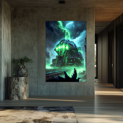 Zombie Train Poster – The Warp Architect | Awe-Inspiring Wall Art for Sci-Fi & Fantasy Train Enthusiasts | Unique and Exclusive Artwork