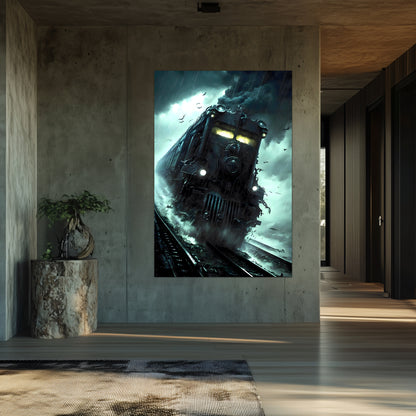 Zombie Train Poster – The Grim Hauler | Awe-Inspiring Wall Art for Sci-Fi & Fantasy Train Enthusiasts | Unique and Exclusive Artwork