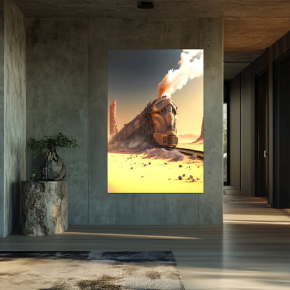 Wasteland Train Poster – The Sandpiercer | Awe-Inspiring Wall Art for Sci-Fi & Fantasy Train Enthusiasts | Unique and Exclusive Artwork