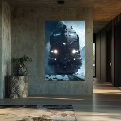 Diesel Train Poster – Frostbreaker Jugger | Awe-Inspiring Wall Art for Sci-Fi & Fantasy Train Enthusiasts | Unique and Exclusive Artwork