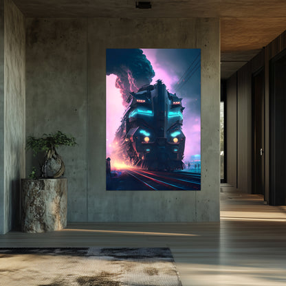 Cyberpunk Train Poster – Neon Hauler | Awe-Inspiring Wall Art for Sci-Fi & Fantasy Train Enthusiasts | Unique and Exclusive Artwork