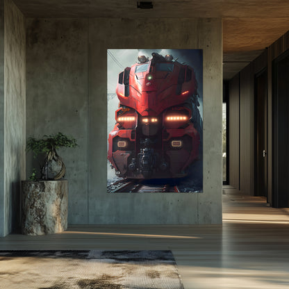 Diesel Train Poster – Crimson Thunderclad | Awe-Inspiring Wall Art for Sci-Fi & Fantasy Train Enthusiasts | Unique and Exclusive Artwork
