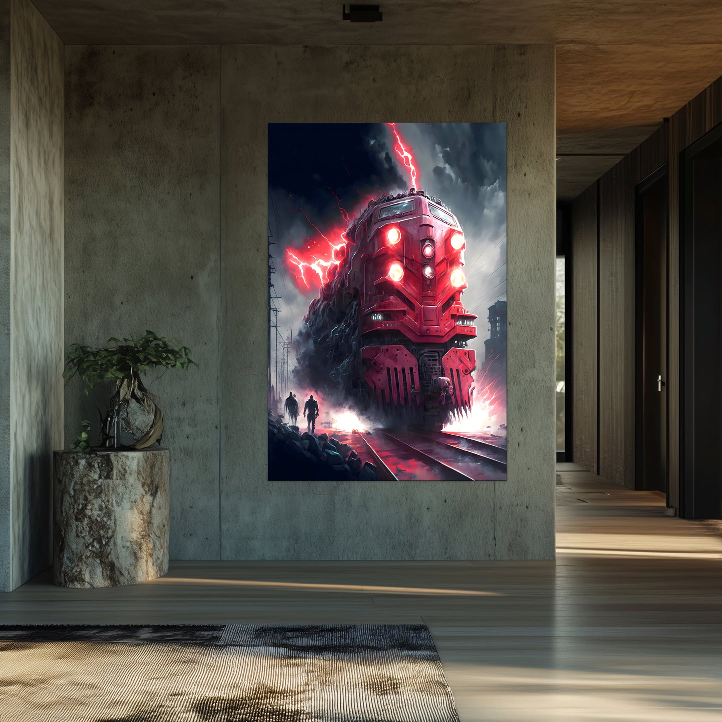 Wasteland Train Poster – Crimson Maelstrom | Awe-Inspiring Wall Art for Sci-Fi & Fantasy Train Enthusiasts | Unique and Exclusive Artwork